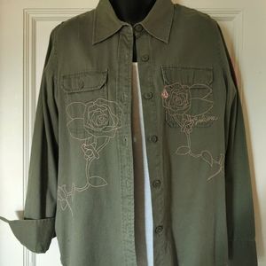 Vintage Volcom Junior's Shirt - Khaki Green, Large